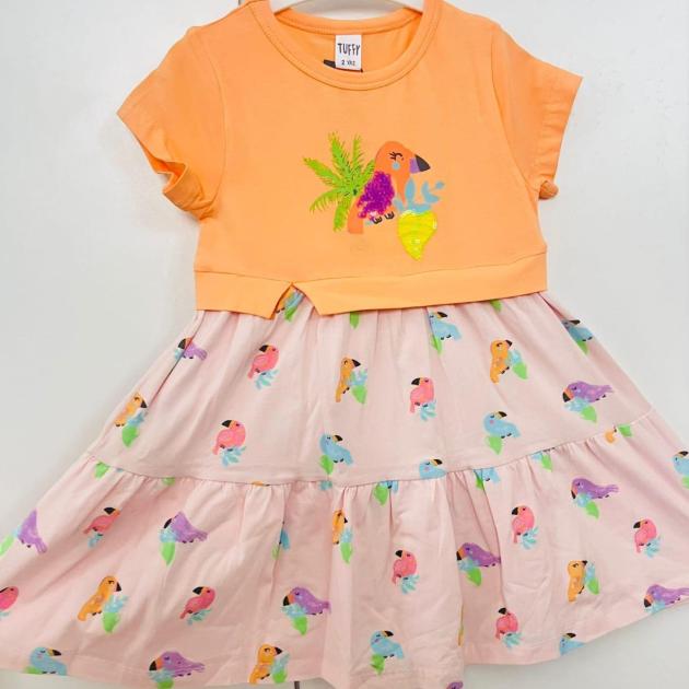 papağan detaylı turuncu elbise